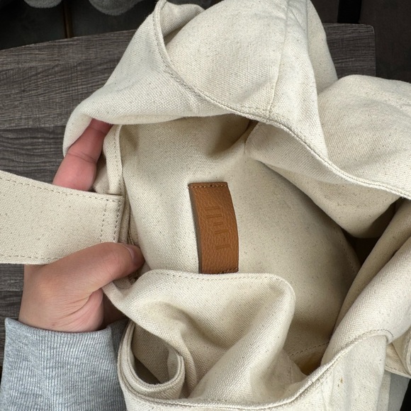 White Tote Bag with Brown Pocket - Picture 4 of 5